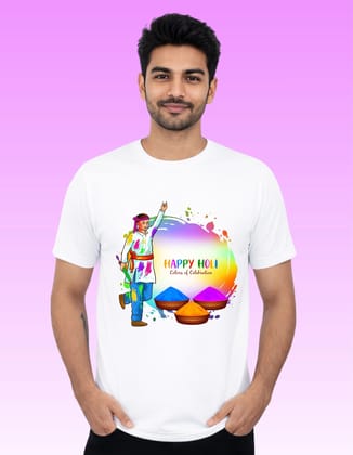 Innovative Holi Celebration Colors Polyester T-Shirt 140 GSM Round Neck White