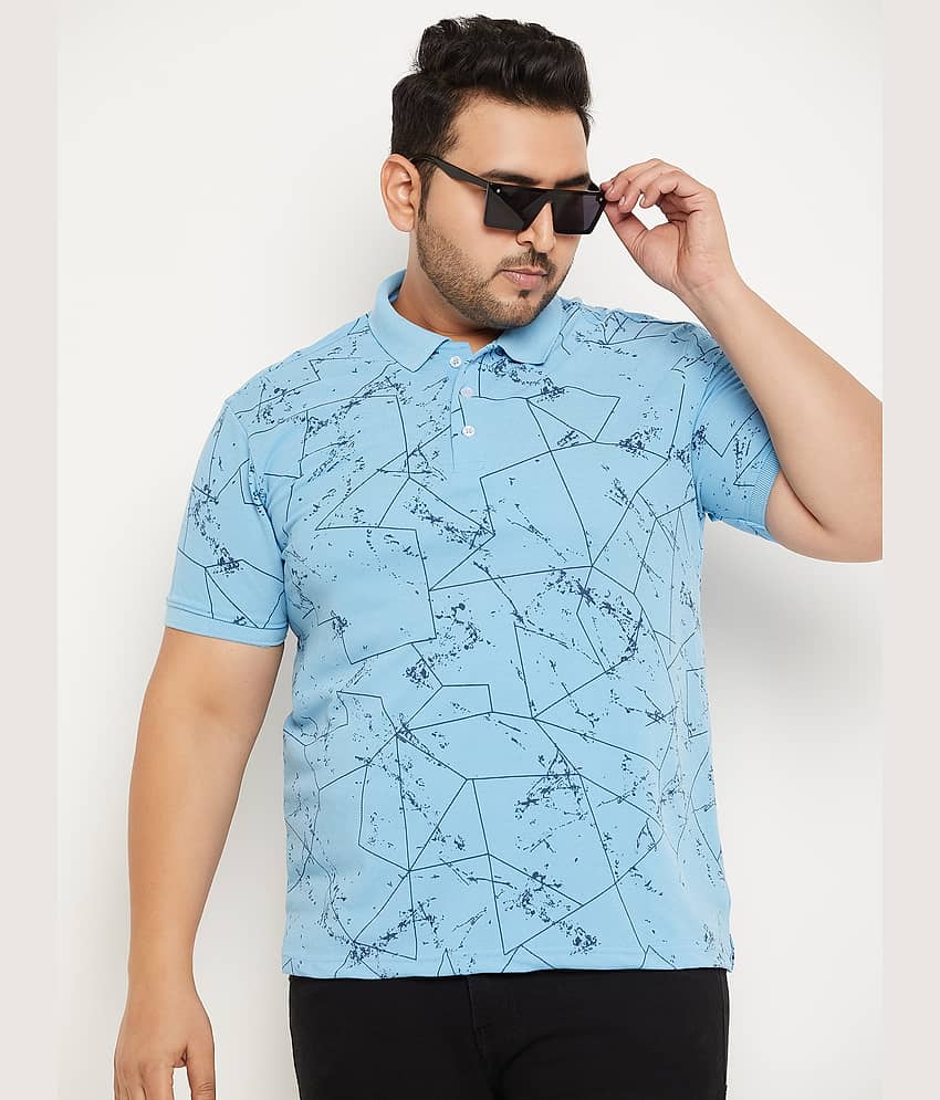 RELANE Pack of 1 Cotton Blend Regular Fit Printed Half Sleeves Men's Polo T Shirt ( Aqua )