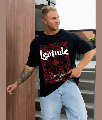 Leotude Cotton Blend Oversized Fit Printed Half Sleeves Men's Round T-Shirt - Black ( Pack of 1 )