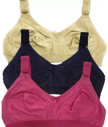 EASTERN CLUB Pack of 3 Cotton Non Padded Everyday Bra For Women ( Black,Pink,Tan )
