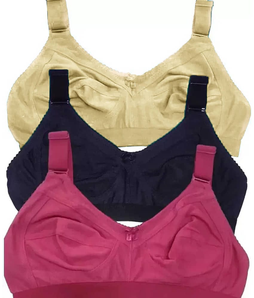 EASTERN CLUB Pack of 3 Cotton Non Padded Everyday Bra For Women ( Black,Pink,Tan )