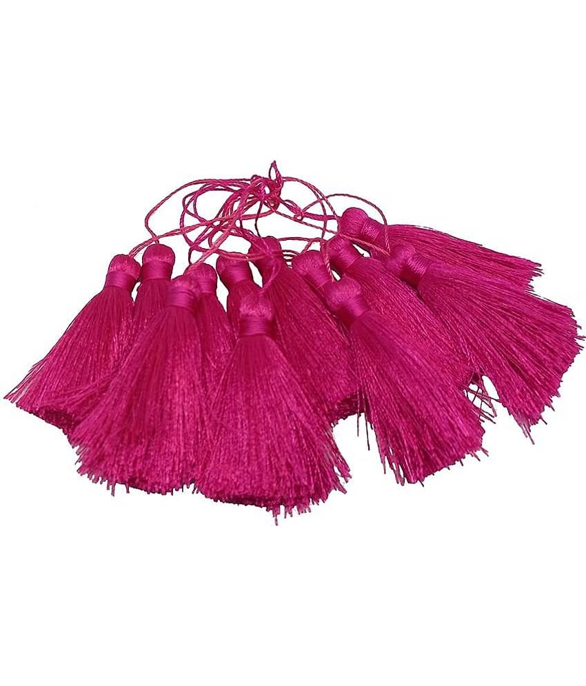 PRANSUNITA Silky Floss Tassels with Loop for Bookmarks, Charms Jewelry Making Earring Bracelet Pendant, Dresses etc. -Handmade - Pack of 12 pcs - 6 cm - Color - Magenta