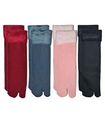 Total Health Womens Multicolor Fur Combo Thumb Socks ( Pack Of 4 ) - None