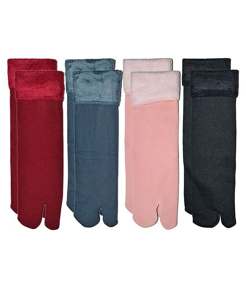 Total Health Womens Multicolor Fur Combo Thumb Socks ( Pack Of 4 ) - None