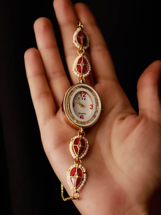 Kate Kundan Pink Wrist Watch-Pink