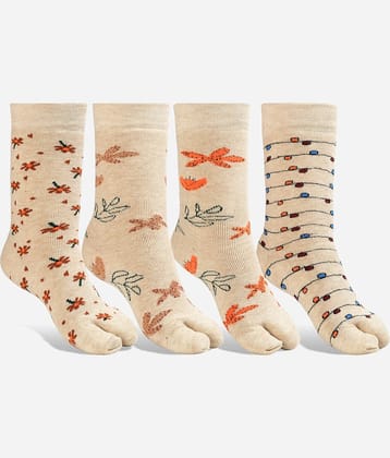 Texlon Skin Color Woollen Women's Mid Length Socks ( Pack of 4 )