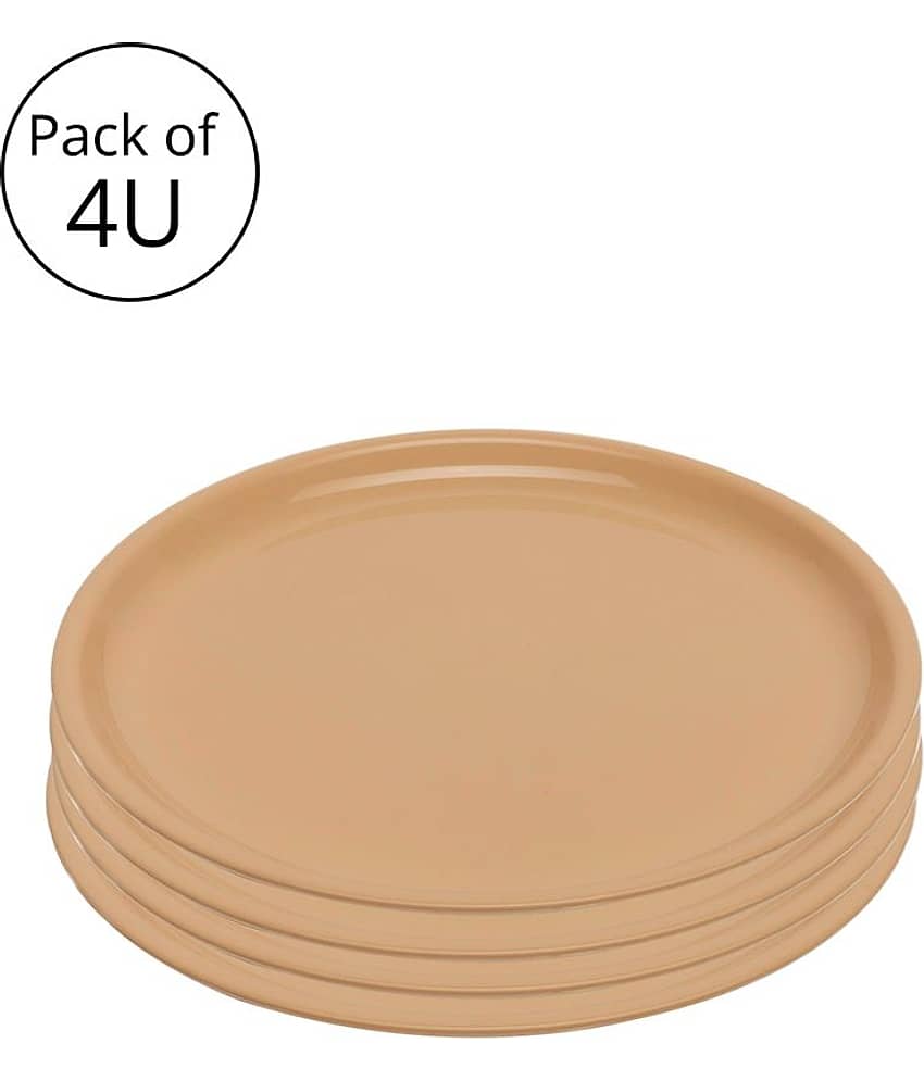 Generic Plastic Microwave Safe Plates, (Pack of 4) Full Plate, Dia 11inch - Beige