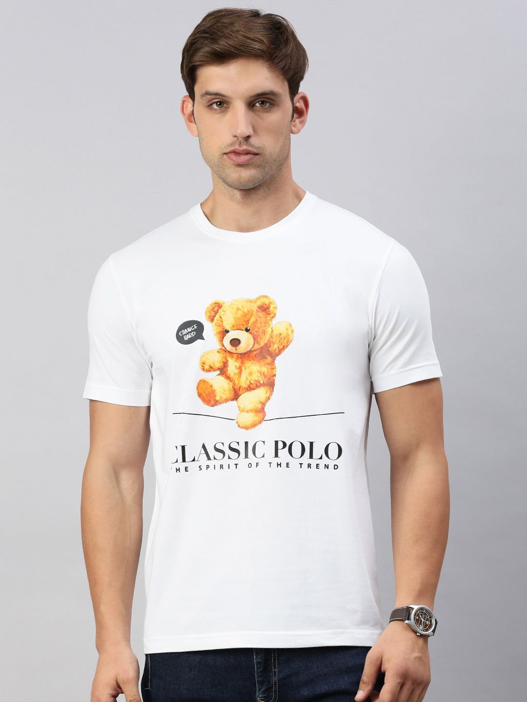 Classic Polo Men's Half Sleeve White Crew Neck Slim Fit Printed T-Shirt | BALENO - 602 B SF C