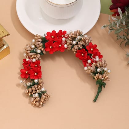 Red Color Flower Gajra For Women Hair Pin (HRP260RED)-Default Title / red / Synthetic
