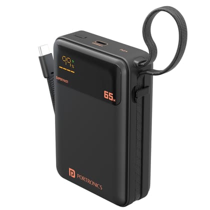 Portronics Ignis 65 20000mAh Battery, LED Display, Type C in Built Cable, For Smartphone, Laptops & Tablets