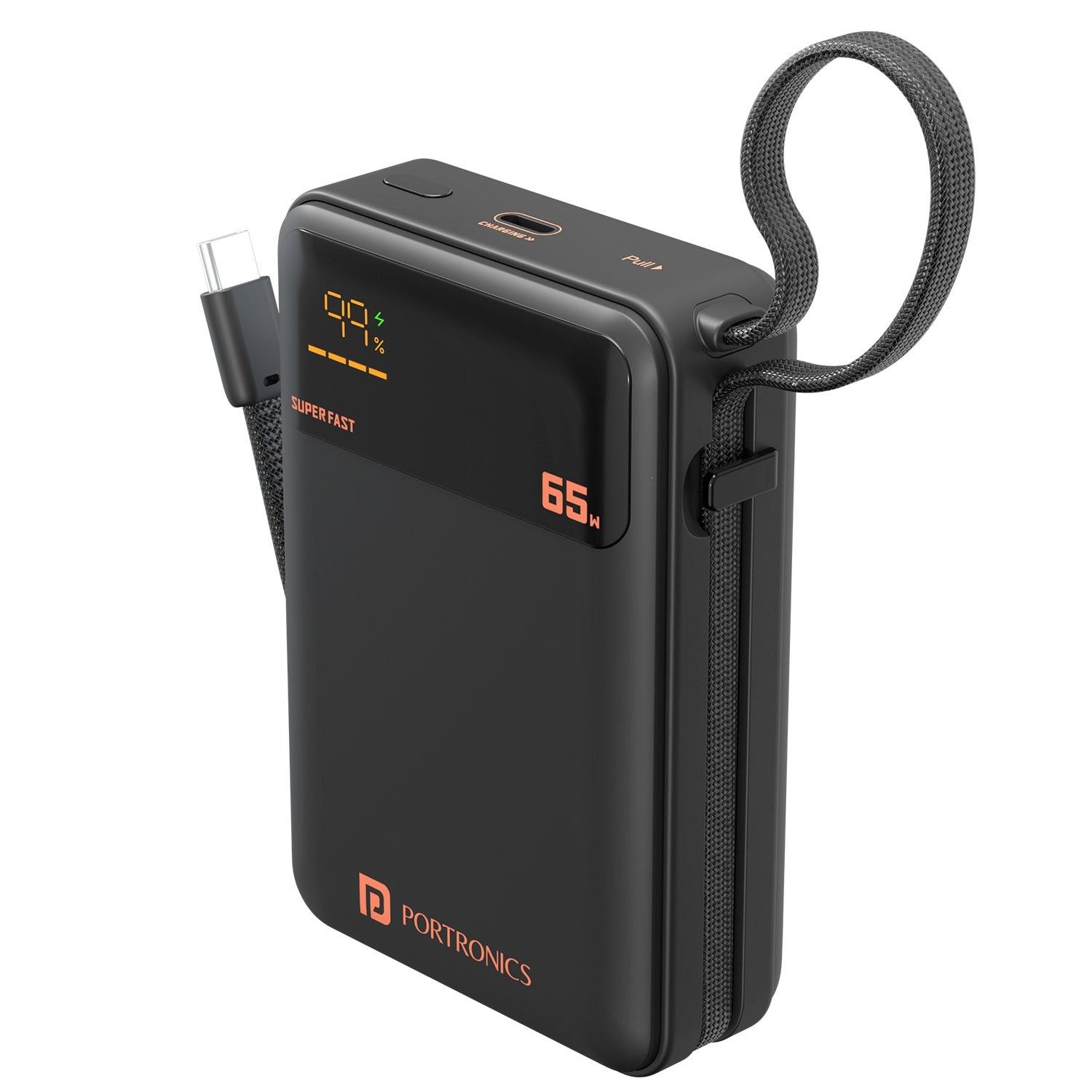 Portronics Ignis 65 20000mAh Battery, LED Display, Type C in Built Cable, For Smartphone, Laptops & Tablets