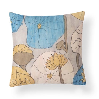 Handpainted Kalamkari Lotus Cushion Cover Pack of 1 12x12 Inches