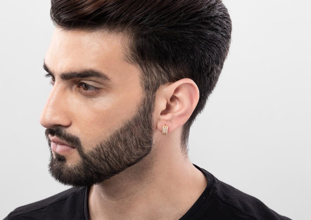 Three Line Boxed Hoop Earring For Men (1 Pc Only)