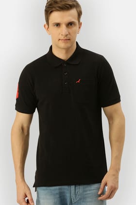 Men's Polo Collar Half Sleeves T-Shirt With Pocket - Black-Small / Black