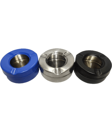 Dynore Stainless Steel Multi Color Lid Ash Tray- Black/Silver/Blue