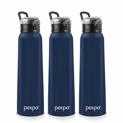 PEXPO Stainless Steel Sipper Water Bottle | 1000ml, Pack of 3, Denim Blue, Vertigo | Eco-Friendly Water Bottle Suitable For Adults & Kids