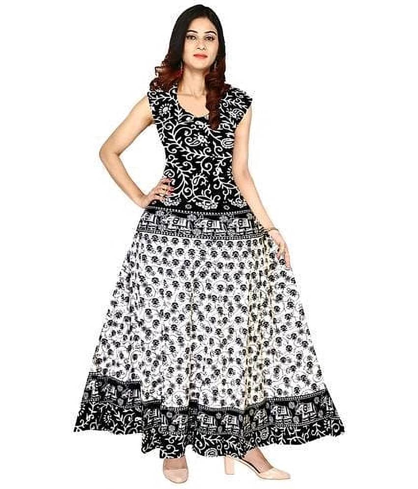 OuterWear White Flared Cotton Blend Women's Stitched Ethnic Gown ( Pack of 1 )