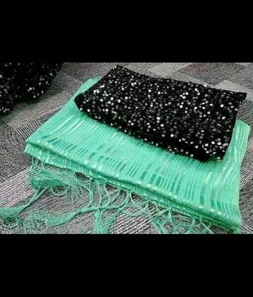 Shree Gullak Silk Art Silk Striped Saree With Unstitched Blouse Piece ( Teal )