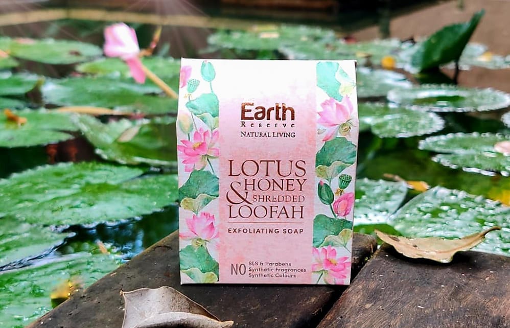 Lotus & Honey Shredded Loofah Exfoliating Soap | SLS & Paraben Free │Cocoa Butter Enriched-100 gms