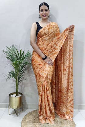 Skinny Mustered 1 Minute Ready To Wear Chinon Silk Saree