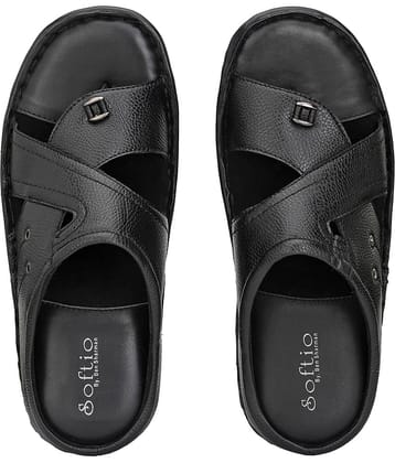 softio - Black Men's Leather Slipper