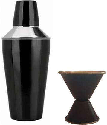 Dynore Black Cocktail Shaker And Double Sided Peg Measure - 2 Pcs