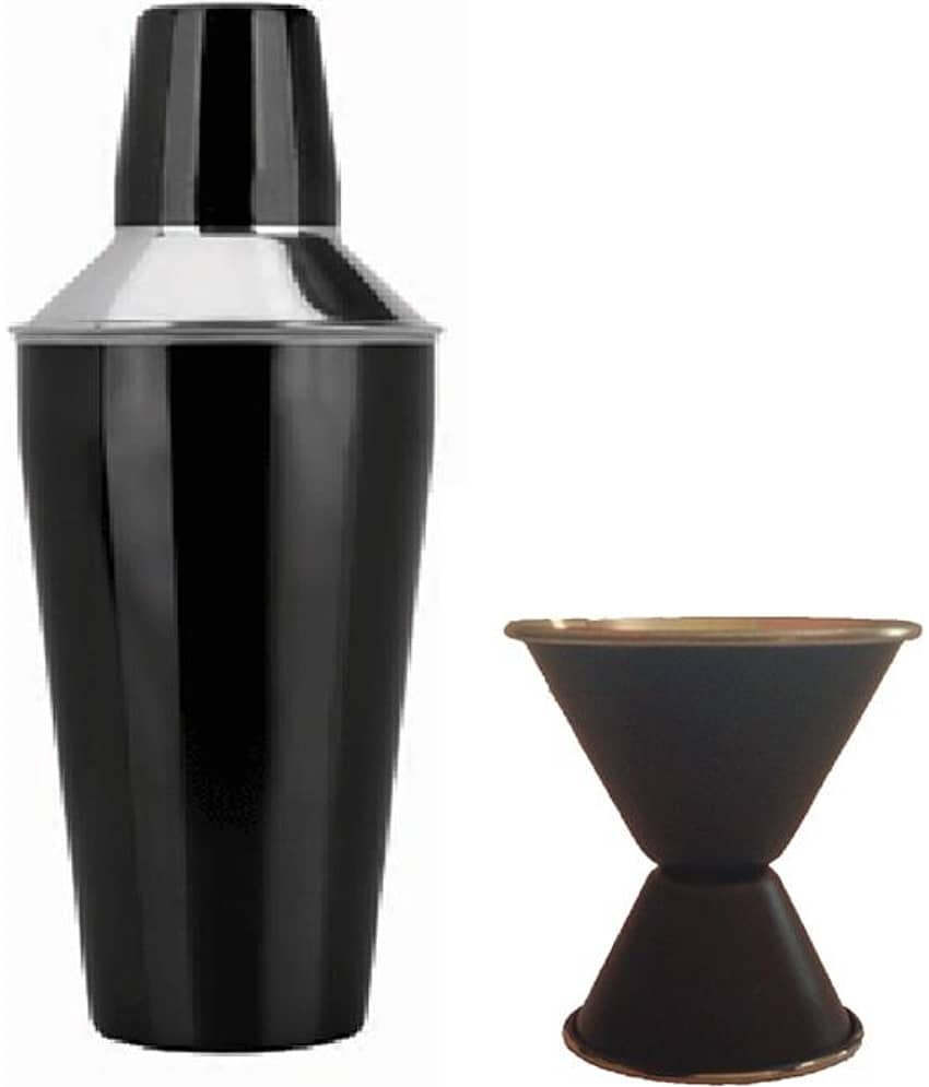 Dynore Black Cocktail Shaker And Double Sided Peg Measure - 2 Pcs