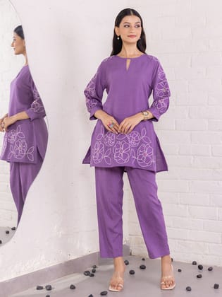 Violet Elegance Cotton Co-ord Set-XXL