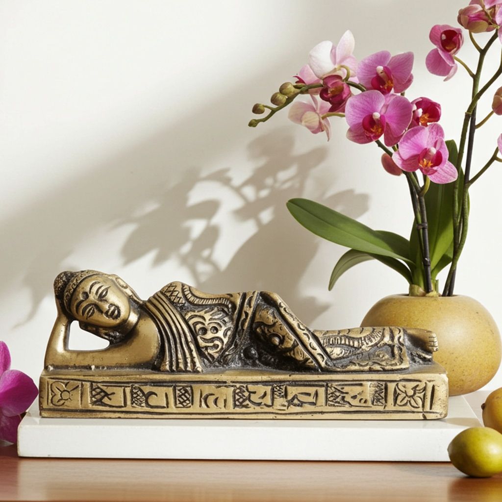 Brass Sleeping Buddha Statue - Calm & Peaceful Home Decor, Height : 1.5 Inch (BSMAS1364 C)
