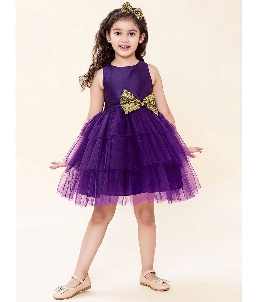 A.T.U.N. Net Fit And Flare Dress For Girls ( Pack of 1 , Purple )