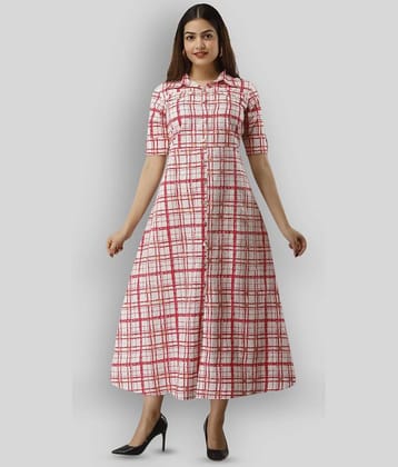 FabbibaPrints - Red Flared Cotton Blend Women's Stitched Ethnic Gown ( Pack of 1 )