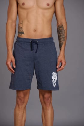I Don’t Care & Skull Printed Blue Shorts for Men