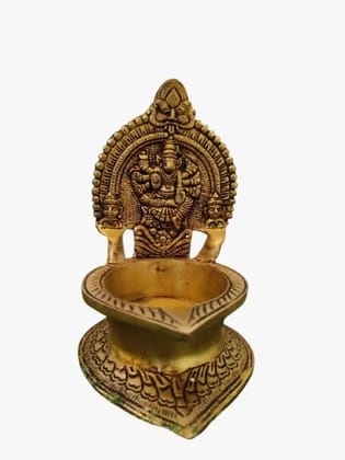Exquisite Antique Brass Oil Lamp with Lord Ganesh Carvings