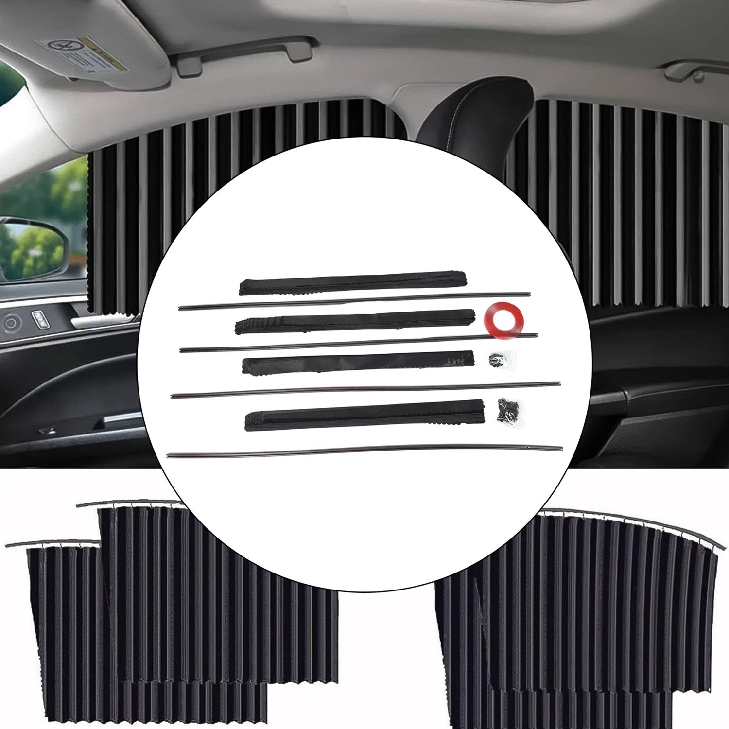 Car Window Curtain Sunshade | 4 Pcs Set with Hooks & Tapes