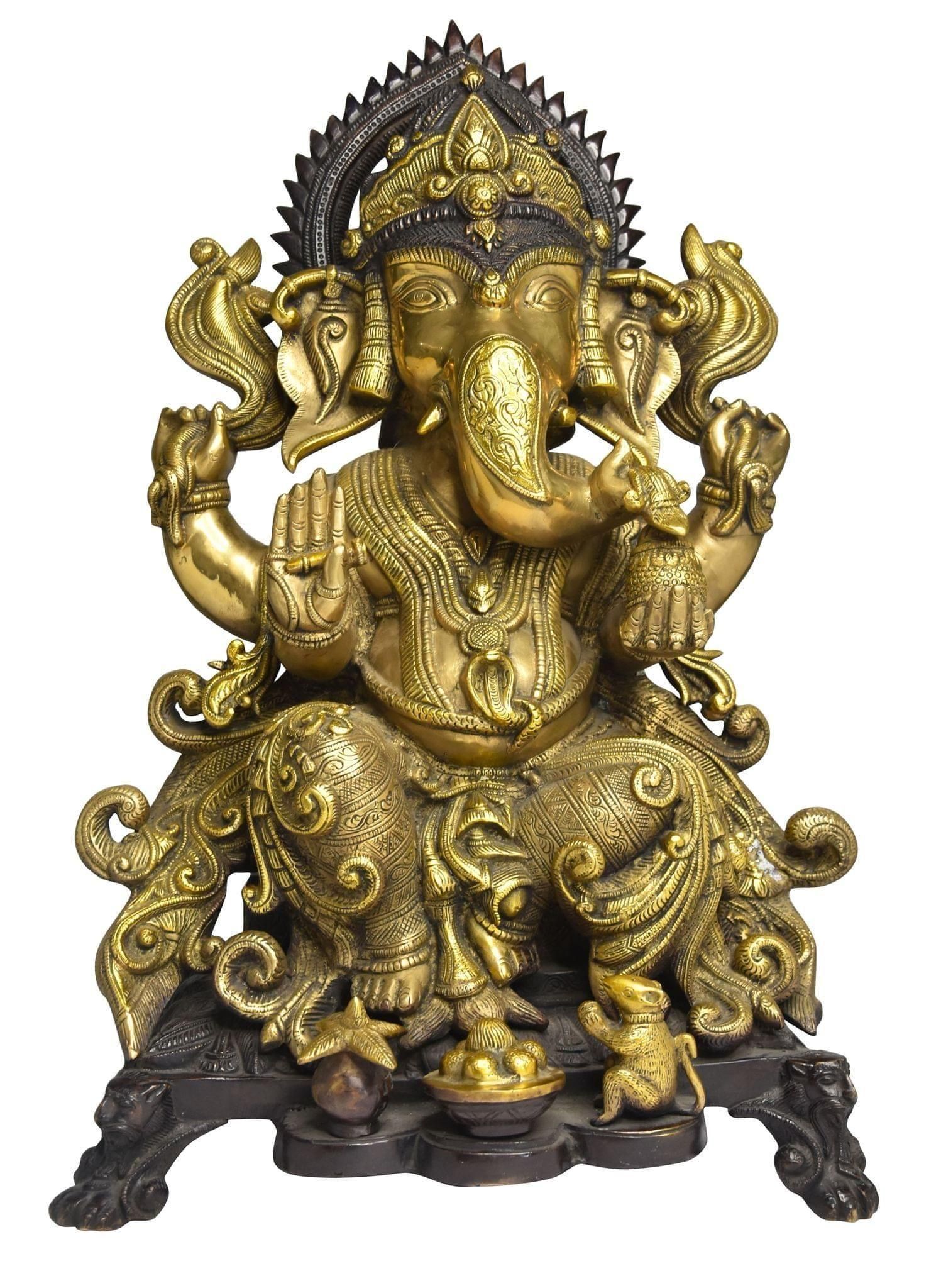Brass Showpiece Ganesh Ji God Idol Statue - 14*11*18 Inch (BS1508 C)