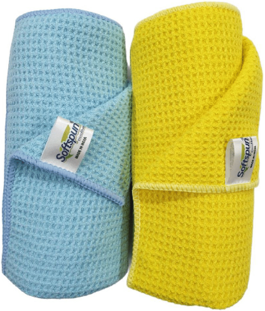 SOFTSPUN Microfiber Drying Cloth, 40x40 Cms, 2 Piece Waffle Weave Towel Set, 400 GSM, (Multi-Colour) Super Absorbent Lint & Streak-Free Cloth Cleans and Polishes for Car Window/Glass Office & Home.