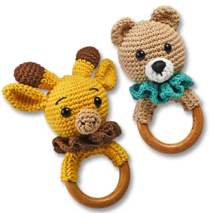Toy Antiqua Giraffe Rattle & Teddy Bear Rattle Premium Handcrafted Miniature Toy
