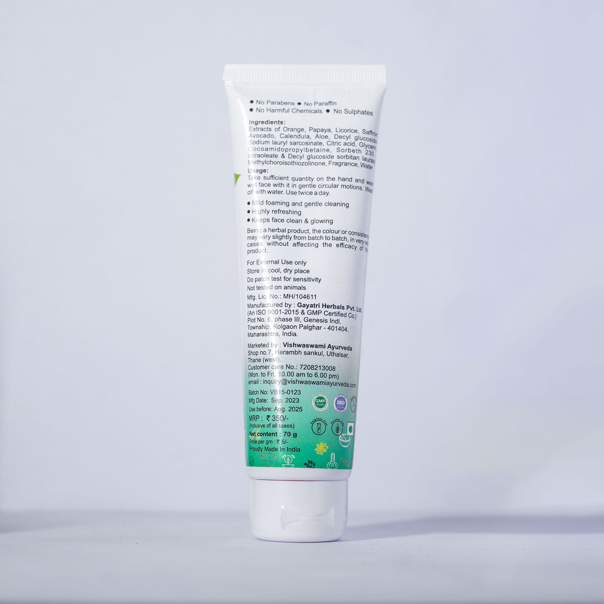 Vishwaswami Ayurveda Refreshing Face Wash, 70 gm