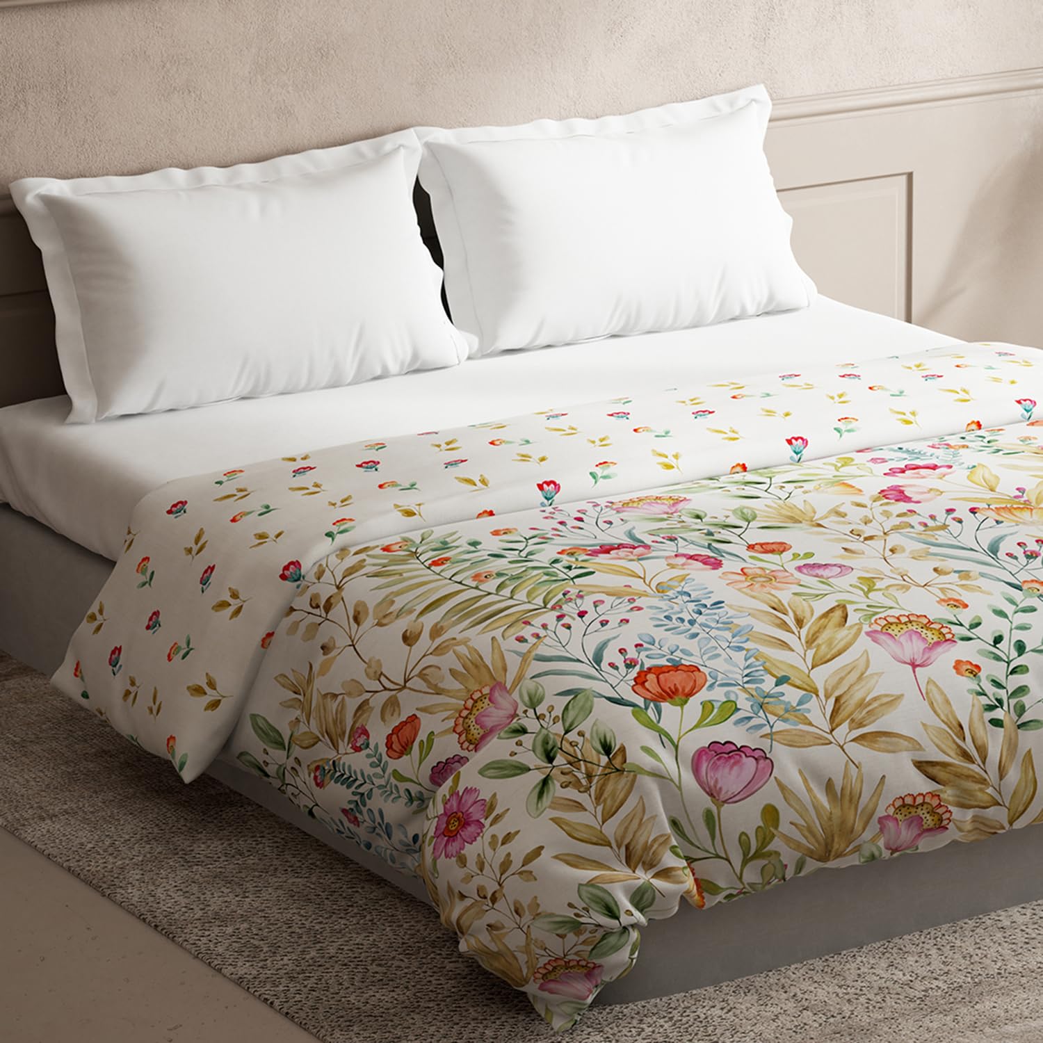 DDECOR - Zeta Collection 100% Cotton Floral Pattern 145TC King Quilt |229 CM X 274 CM| - Yellow