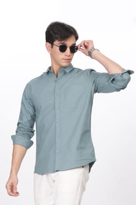 Teal Regular Fit Plain Full Sleeve Shirt-XL