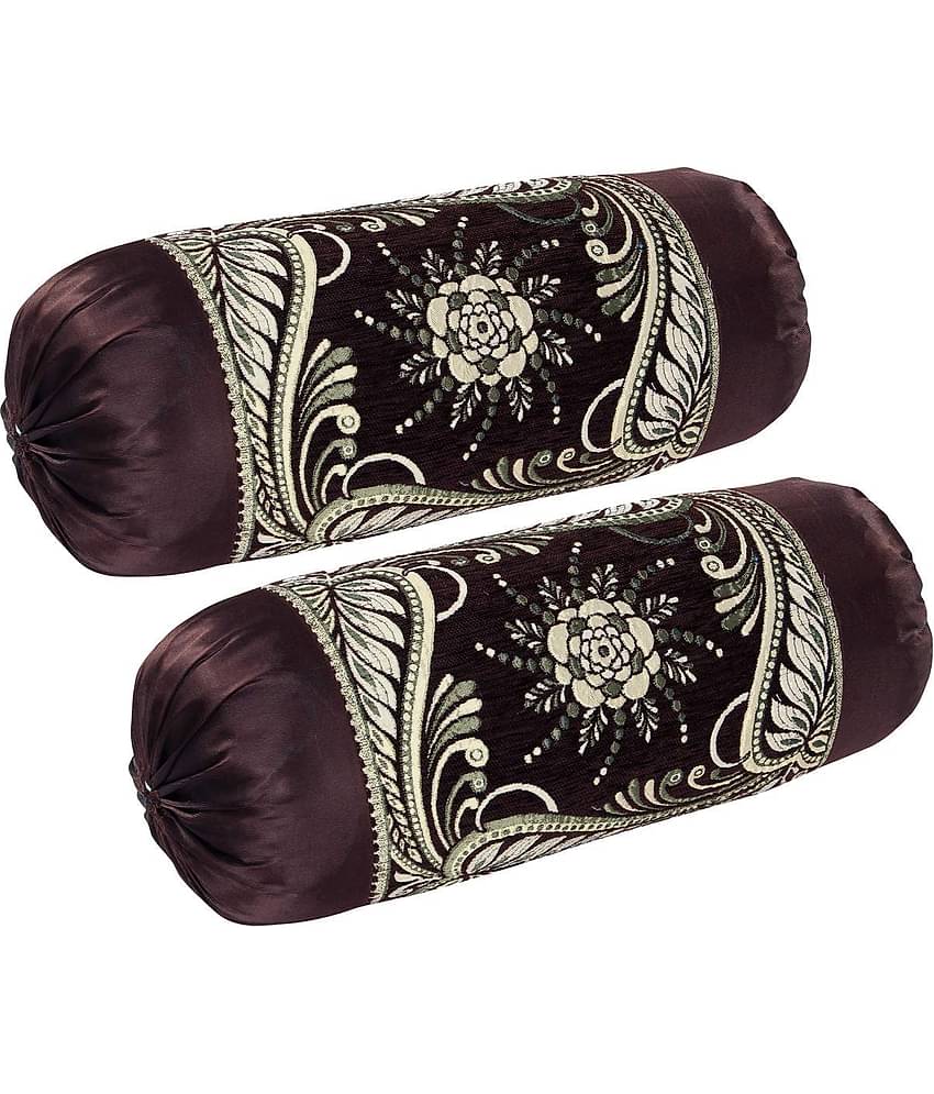 MAHALUXMI COLLECTION - Pack of 2 Velvet Floral Regular Pillow Cover ( 76.2 cm(30) x 40.64 cm(16) ) - Brown