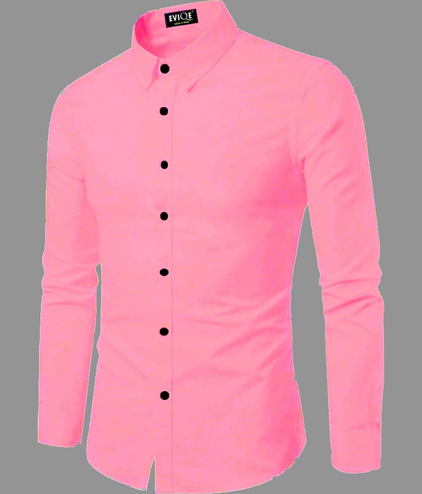 Eviqe Cotton Blend Regular Fit Solids Full Sleeves Men's Casual Shirt - Pink ( Pack of 1 )