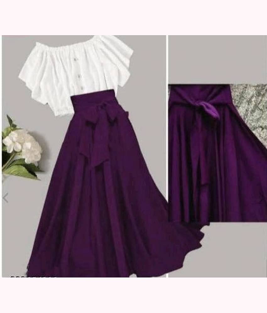 KAHARA Women Solid Top With Skirt Co-Ord Set ( Purple )