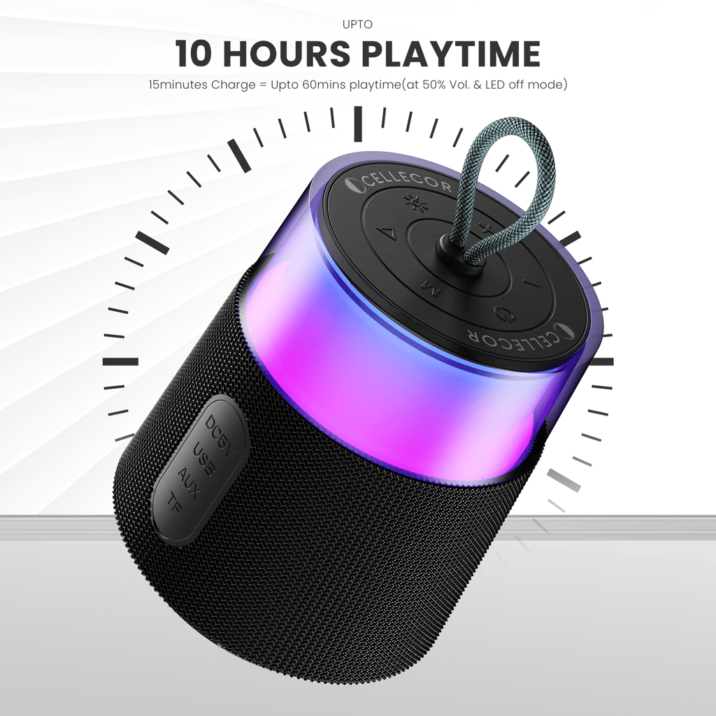 Cellecor CLB-80 BOOM | 10 Hr Playtime | BT-v5.3 | 2600mAH | Water Resistant 10 W Bluetooth Speaker- Grey