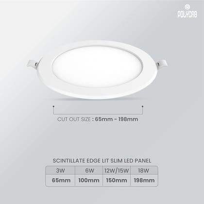 Polycab 6W LED Panel Light Scintillate Edge Slim Round Smart Offers Bright Lumination Long Lifespan No Harmful Radiation (Cool White, 6500K, 2 PCS, Cut Out: 3.93 inches)