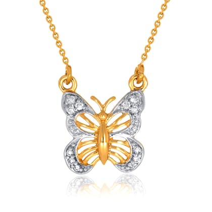 Senco Gold Joyous Butterfly Double Loop Diamond Kids Pendant (3 gram / 0.1 Ct / HI-SI / 18K Yellow Gold)