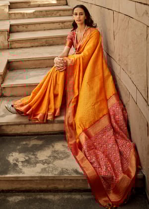 Sunrise Orange Woven Banarasi Patola Silk Saree