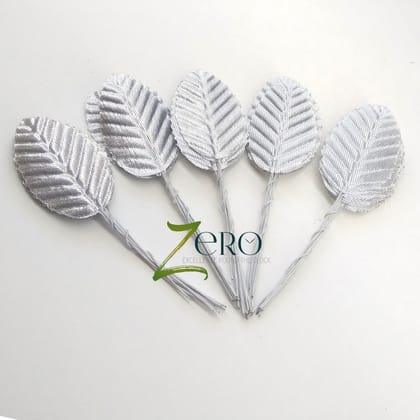 Bunch of 30 Pcs Hand Made Fabric Leaves - Silver Color