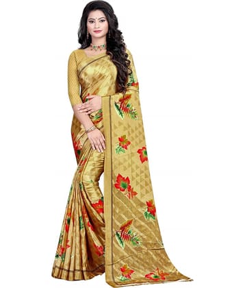 LEELAVATI Crepe Printed Saree With Unstitched Blouse Piece ( Beige )