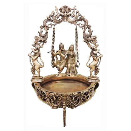 Brass Radha Krishna Urli - Traditional Decorative Puja Bowl, Height : 21.5 Inch (BSMAS012 R)